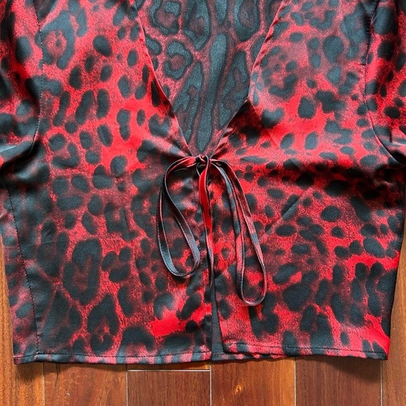 Red Leopard Tie-Front Top - Picture 3 of 5
